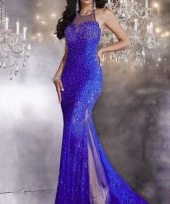 Formal Gowns Panoply - 14742 Embellished Crew Neck Laced Gown