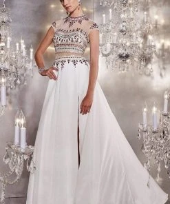 Panoply - 14751 Crystal Accented Choker Neck Two-piece Chiffon Gown