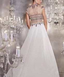 Panoply - 14751 Crystal Accented Choker Neck Two-piece Chiffon Gown