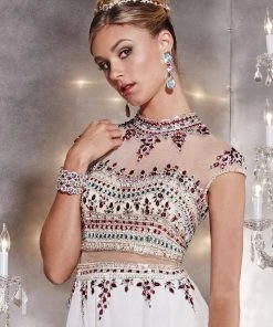 Panoply - 14751 Crystal Accented Choker Neck Two-piece Chiffon Gown