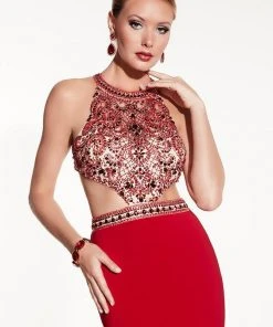 Panoply - 14831 Beaded Halter Neck With Side Cutout Sheath Dress Formal Gowns