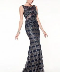 Formal Gowns Panoply - 14850 Luxurious Art Deco Illusion Trumpet Gown