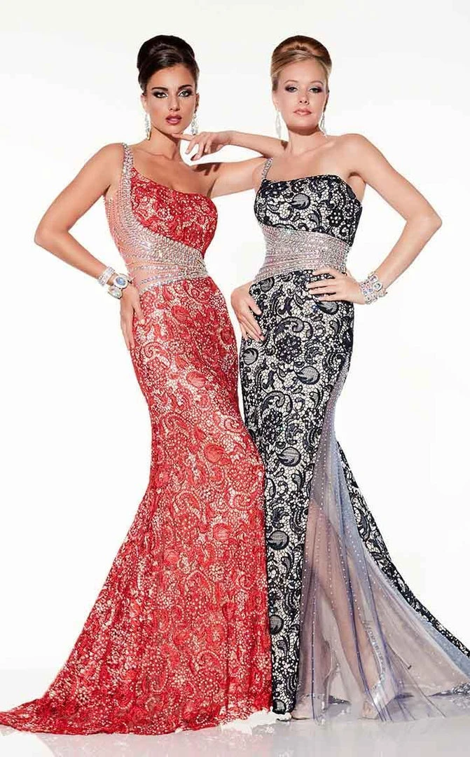 Panoply - 14851 Laced Asymmetrical Sheath Dress Formal Gowns 5 Panoply - 14851 Laced Asymmetrical Sheath Dress Formal Gowns