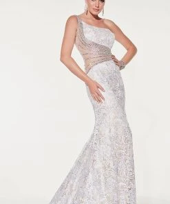 Panoply - 14851 Laced Asymmetrical Sheath Dress Formal Gowns 10 Panoply - 14851 Laced Asymmetrical Sheath Dress Formal Gowns