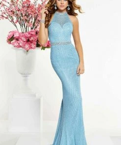 Panoply - 14855 Rhinestone Studded High Halter Long Gown Formal Gowns