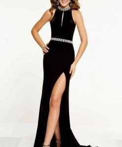 Formal Gowns Panoply - 14860 Keyhole Cutout Bejeweled Choker Velvet Gown