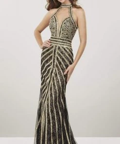 Panoply - 14915 Choker Neckline Glitter Tulle Sheath Evening Dress Formal Gowns