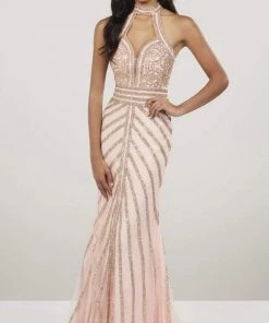 Panoply - 14915 Choker Neckline Glitter Tulle Sheath Evening Dress Formal Gowns