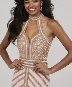 Panoply - 14915 Choker Neckline Glitter Tulle Sheath Evening Dress Formal Gowns