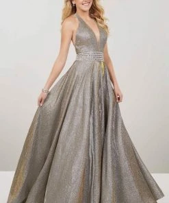 Panoply - 14926 Plunging V-Neck Embellished Ballgown