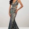 Panoply - 14939 Sequined Deep V-neck Mermaid Dress With Train Formal Gowns