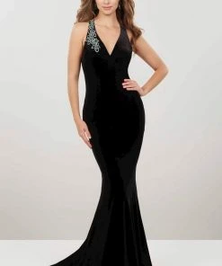 Panoply - 14948 Beaded Floral Plunging Halter Dress Formal Gowns