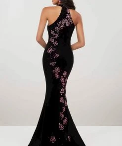 Panoply - 14948 Beaded Floral Plunging Halter Dress Formal Gowns