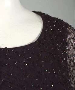 Patra - 11681 Beaded Sheer Long Sleeve Sheath Dress