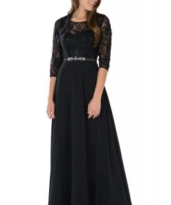 Poly USA - 7772 Floral Lace A-Line Dress With Bolero Jacket Formal Gowns