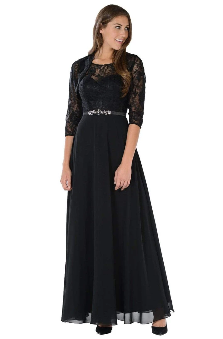 Poly USA - 7772 Floral Lace A-Line Dress With Bolero Jacket Formal Gowns 3 Poly USA - 7772 Floral Lace A-Line Dress With Bolero Jacket Formal Gowns