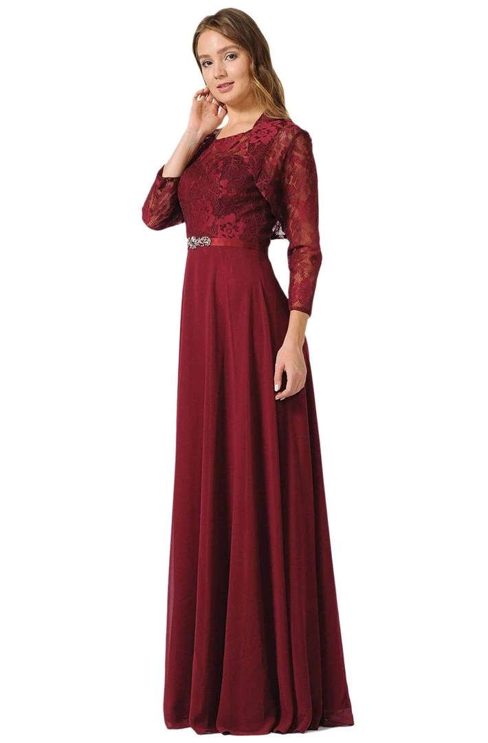 Poly USA - 7772 Floral Lace A-Line Dress With Bolero Jacket Formal Gowns 5 Poly USA - 7772 Floral Lace A-Line Dress With Bolero Jacket Formal Gowns