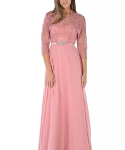 Poly USA - 7772 Floral Lace A-Line Dress With Bolero Jacket Formal Gowns 11 Poly USA - 7772 Floral Lace A-Line Dress With Bolero Jacket Formal Gowns