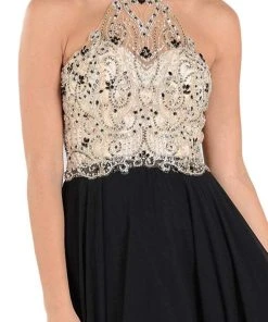 Poly USA - 7826 Jewel Adorned Illusion Halter Chiffon Gown