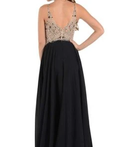 Poly USA - 7826 Jewel Adorned Illusion Halter Chiffon Gown