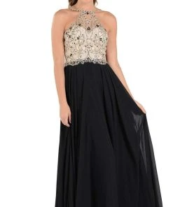Poly USA - 7826 Jewel Adorned Illusion Halter Chiffon Gown