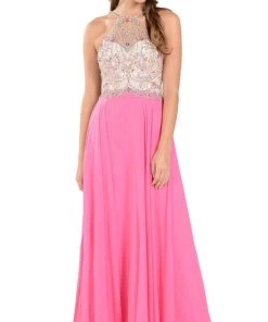Poly USA - 7826 Jewel Adorned Illusion Halter Chiffon Gown