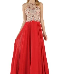 Poly USA - 7826 Jewel Adorned Illusion Halter Chiffon Gown