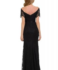 Formal Gowns Poly USA - 8030 Half Sleeve Off Shoulder Lace Trumpet Dress