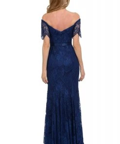 Formal Gowns Poly USA - 8030 Half Sleeve Off Shoulder Lace Trumpet Dress