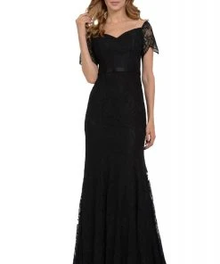 Formal Gowns Poly USA - 8030 Half Sleeve Off Shoulder Lace Trumpet Dress