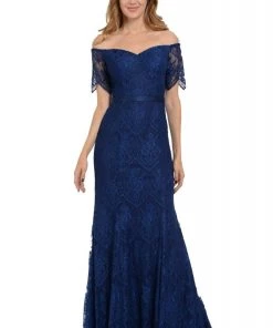 Formal Gowns Poly USA - 8030 Half Sleeve Off Shoulder Lace Trumpet Dress