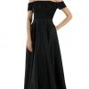 Formal Gowns Poly USA - 8132 Beaded Off-Shoulder Satin A-line Gown With Train 1 Formal Gowns Poly USA - 8132 Beaded Off-Shoulder Satin A-line Gown With Train