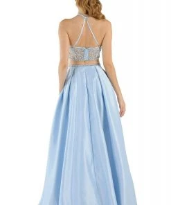 Poly USA - 8210 Two-Piece Jeweled Halter A-Line Dress