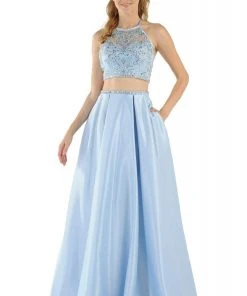 Poly USA - 8210 Two-Piece Jeweled Halter A-Line Dress