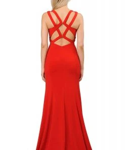 Poly USA - 8230 Beaded Strappy Scoop Trumpet Dress
