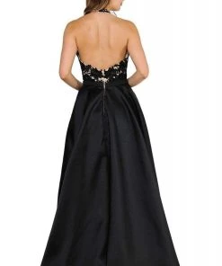 Poly USA - 8316 Embroidered Deep Halter V-neck A-line Gown 12 Poly USA - 8316 Embroidered Deep Halter V-neck A-line Gown