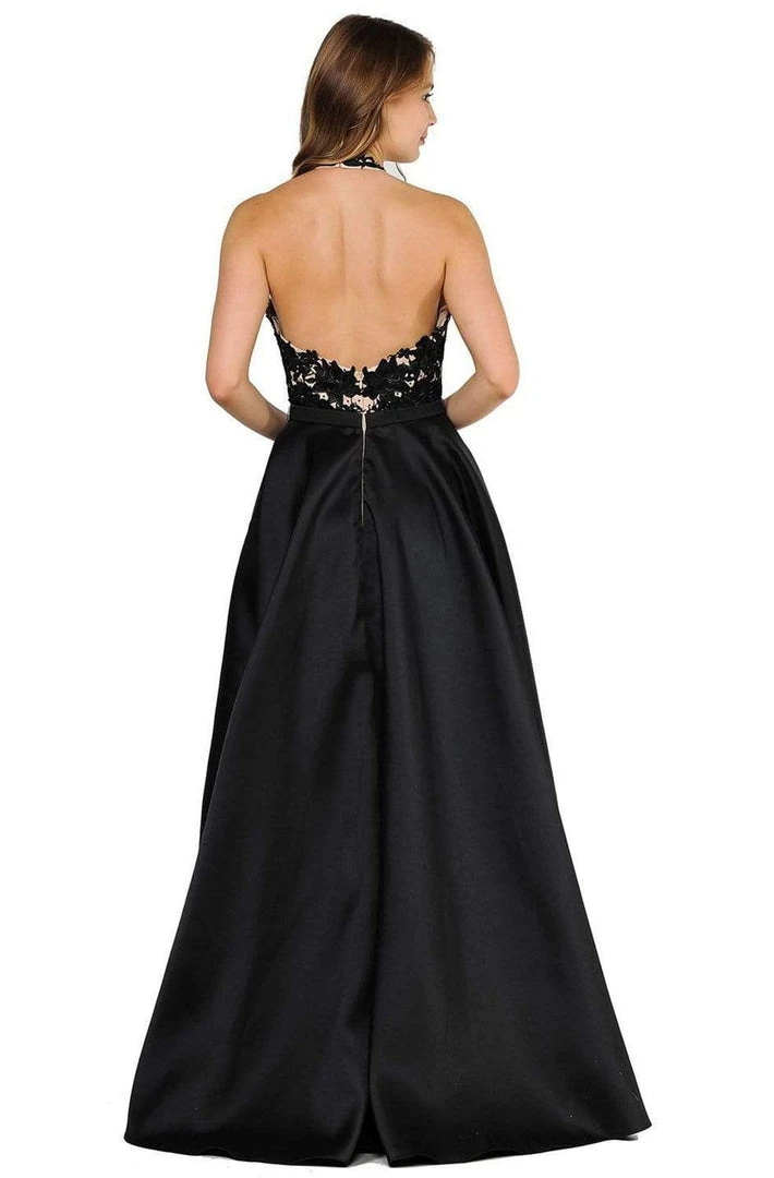 Poly USA - 8316 Embroidered Deep Halter V-neck A-line Gown 4 Poly USA - 8316 Embroidered Deep Halter V-neck A-line Gown
