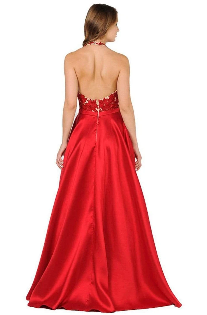 Poly USA - 8316 Embroidered Deep Halter V-neck A-line Gown 10 Poly USA - 8316 Embroidered Deep Halter V-neck A-line Gown