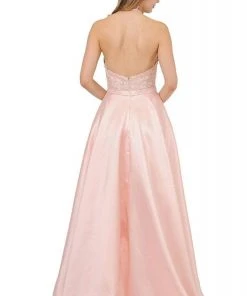 Poly USA - 8316 Embroidered Deep Halter V-neck A-line Gown 16 Poly USA - 8316 Embroidered Deep Halter V-neck A-line Gown