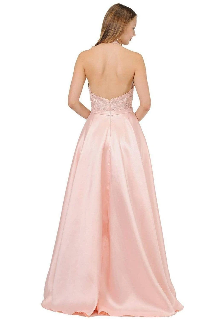 Poly USA - 8316 Embroidered Deep Halter V-neck A-line Gown 8 Poly USA - 8316 Embroidered Deep Halter V-neck A-line Gown