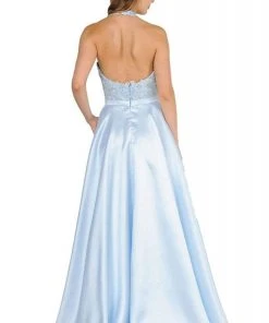 Poly USA - 8316 Embroidered Deep Halter V-neck A-line Gown 14 Poly USA - 8316 Embroidered Deep Halter V-neck A-line Gown