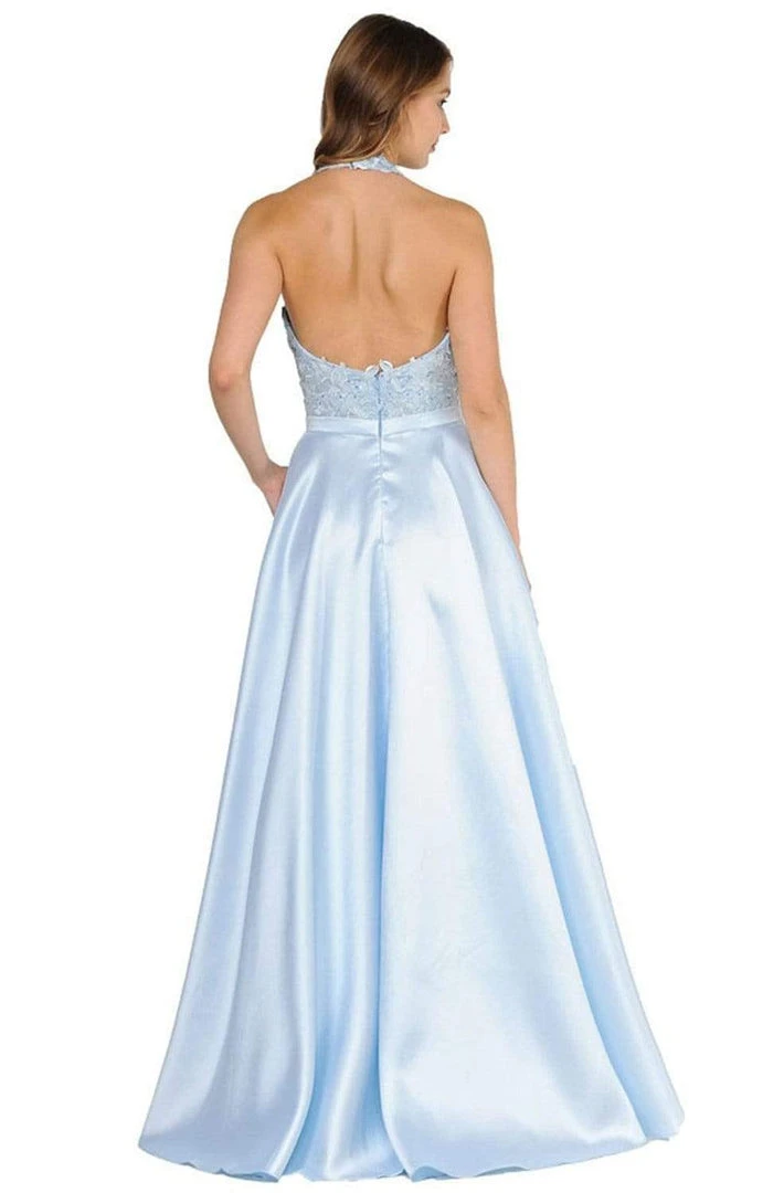 Poly USA - 8316 Embroidered Deep Halter V-neck A-line Gown 6 Poly USA - 8316 Embroidered Deep Halter V-neck A-line Gown