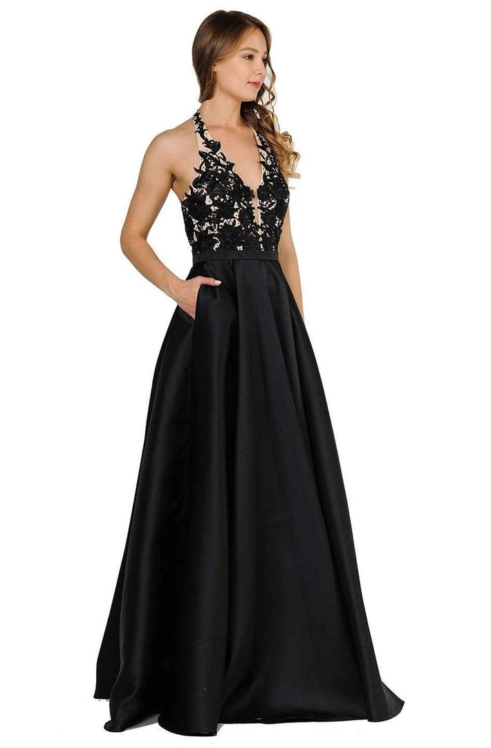 Poly USA - 8316 Embroidered Deep Halter V-neck A-line Gown 3 Poly USA - 8316 Embroidered Deep Halter V-neck A-line Gown