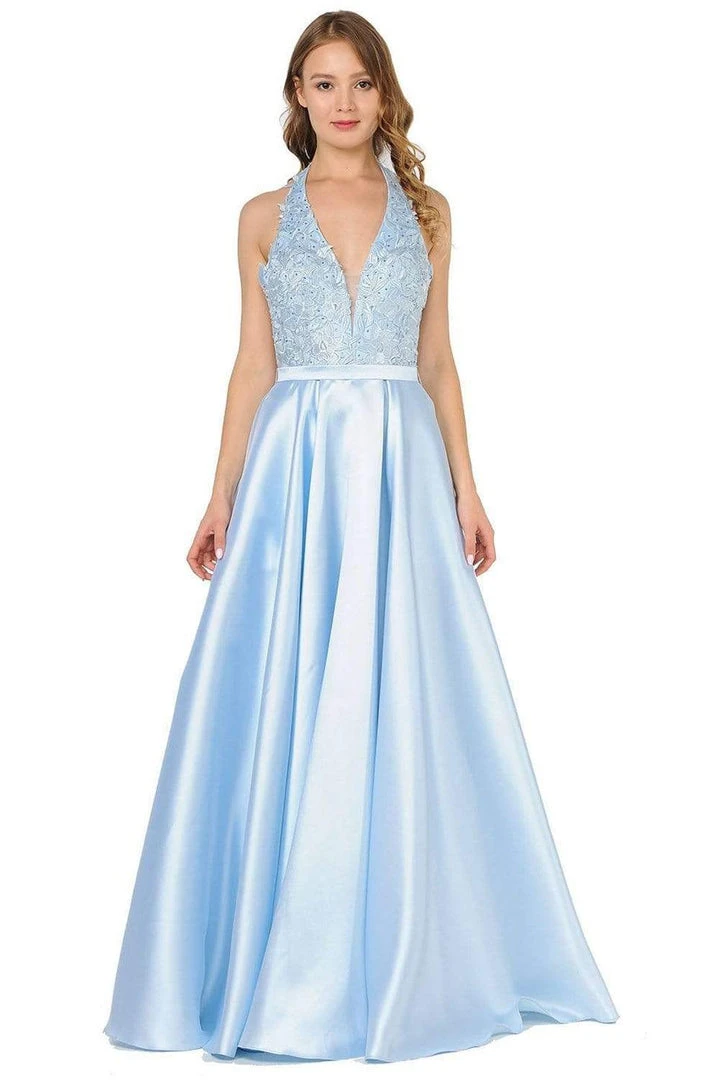 Poly USA - 8316 Embroidered Deep Halter V-neck A-line Gown 5 Poly USA - 8316 Embroidered Deep Halter V-neck A-line Gown