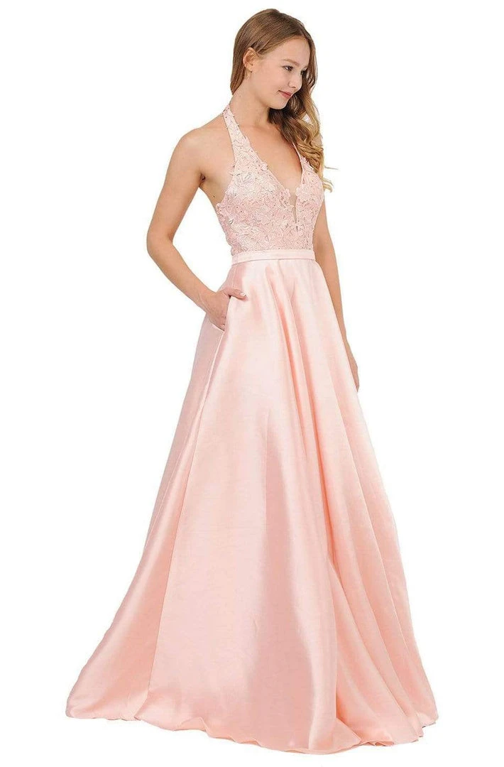 Poly USA - 8316 Embroidered Deep Halter V-neck A-line Gown 7 Poly USA - 8316 Embroidered Deep Halter V-neck A-line Gown