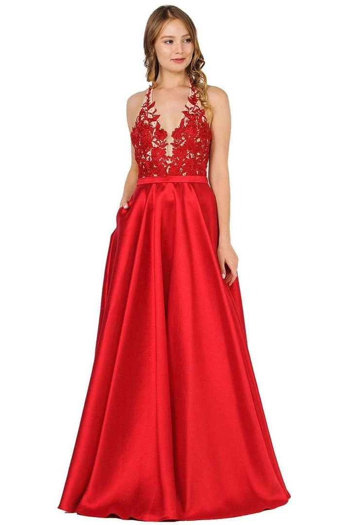 Poly USA - 8316 Embroidered Deep Halter V-neck A-line Gown 9 Poly USA - 8316 Embroidered Deep Halter V-neck A-line Gown