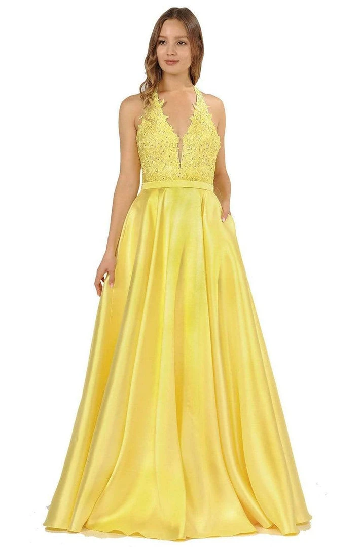 Poly USA - 8316 Embroidered Deep Halter V-neck A-line Gown 11 Poly USA - 8316 Embroidered Deep Halter V-neck A-line Gown