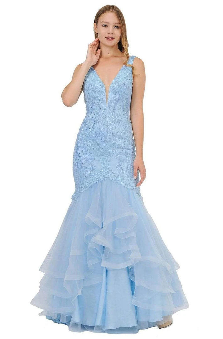 Formal Gowns Poly USA - 8320 Embroidered Deep V-neck Tulle Mermaid Dress 3 Formal Gowns Poly USA - 8320 Embroidered Deep V-neck Tulle Mermaid Dress