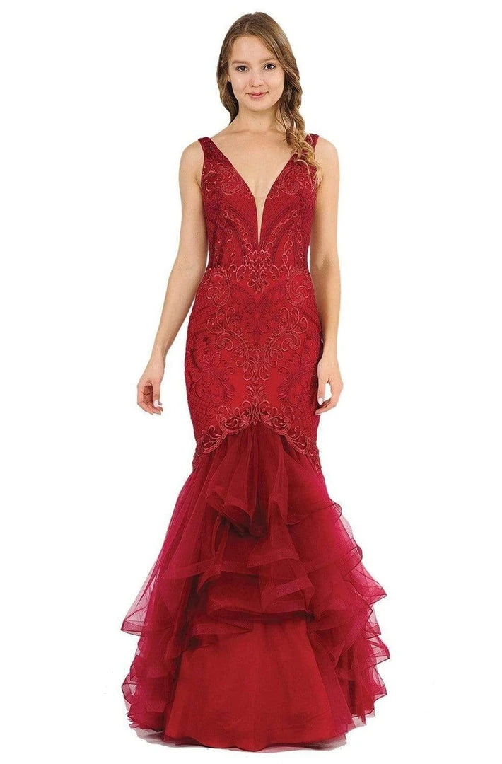 Formal Gowns Poly USA - 8320 Embroidered Deep V-neck Tulle Mermaid Dress 7 Formal Gowns Poly USA - 8320 Embroidered Deep V-neck Tulle Mermaid Dress