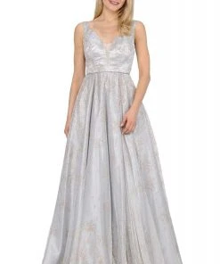 Poly USA - 8338 Glitter Embellished Long A-Line Dress Formal Gowns